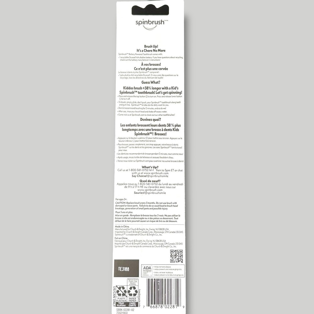 Kids Spinbrush See-Through Clear & Clean,‎ Soft, Battery Powered Toothbrush - Picture 2 of 5